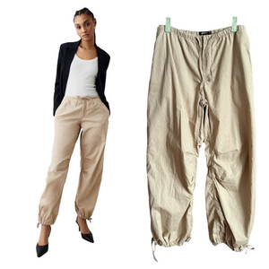 Gina Tricot Beige Wide Leg Parachute Trouser Pants Cotton Size Medium Gorpcore